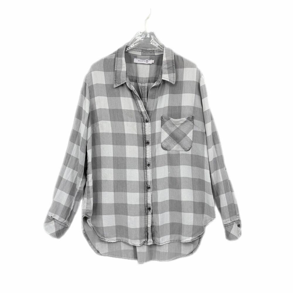 Billy T Gray Plaid Button Up Long Sleeve Collared Lightweight Soft Fall Blouse - Picture 6 of 13